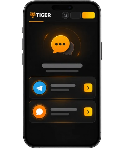 Tiger Casino · Выбор Telegram или live-чата