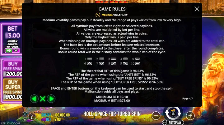 Big Bass Vegas 1000 — Параметры версии