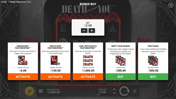 Death Becomes You — Выбор бонусов и специальных вращений