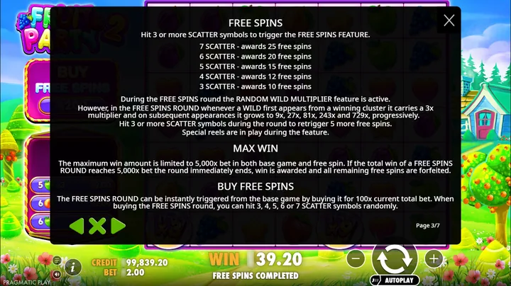 Fruit Party 2 — Правила бонусной функции