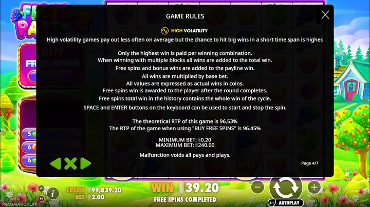 Fruit Party 2 — Параметры версии