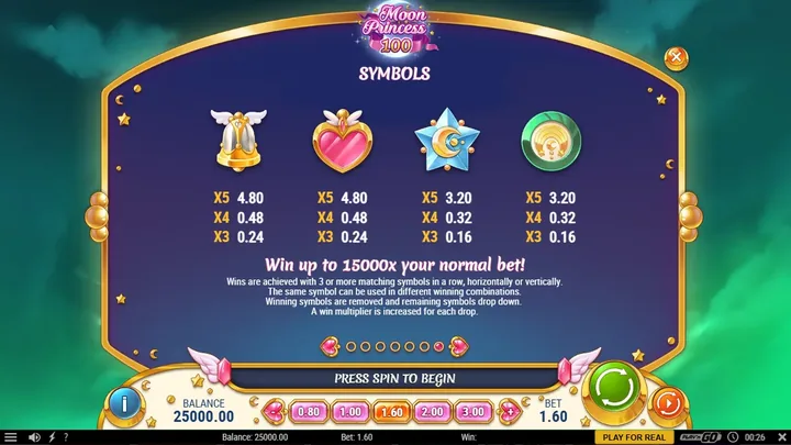 Moon Princess 100 — Обычные символы
