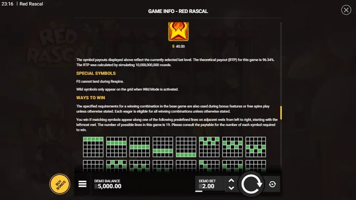 Red Rascal — Таблица выплат — часть 2