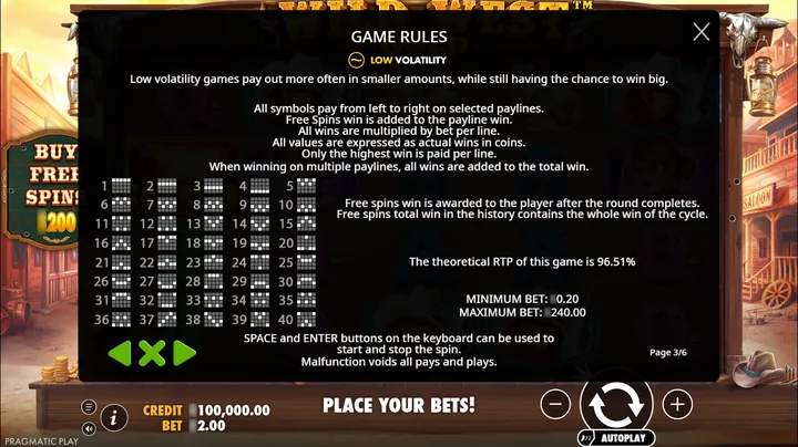 Wild West Gold — Параметры версии